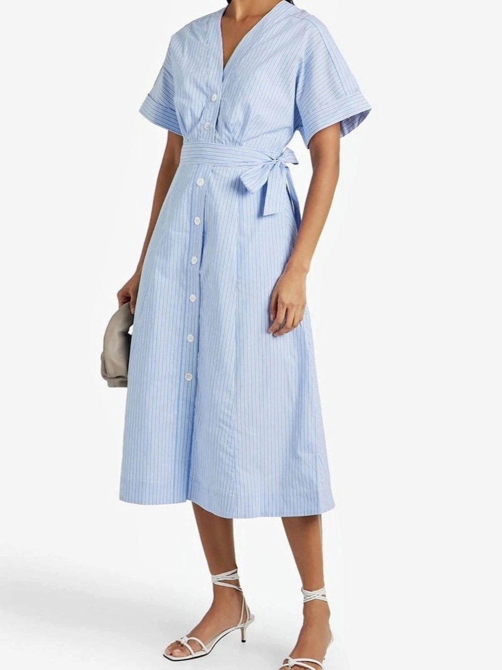 Equipment Calyer Pleated Striped Cotton-Poplin Midi Dress Like New Size 8